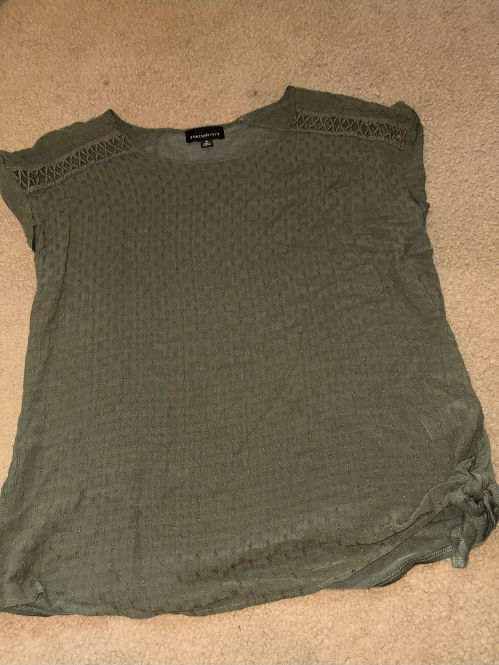 Fortune &  Ivy Olive Green Short Sleeve Tie Hem stitch fix top medium